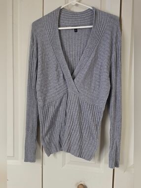 Apt. 9 Light Gray Ribbed V-Neck Wrap Sweater